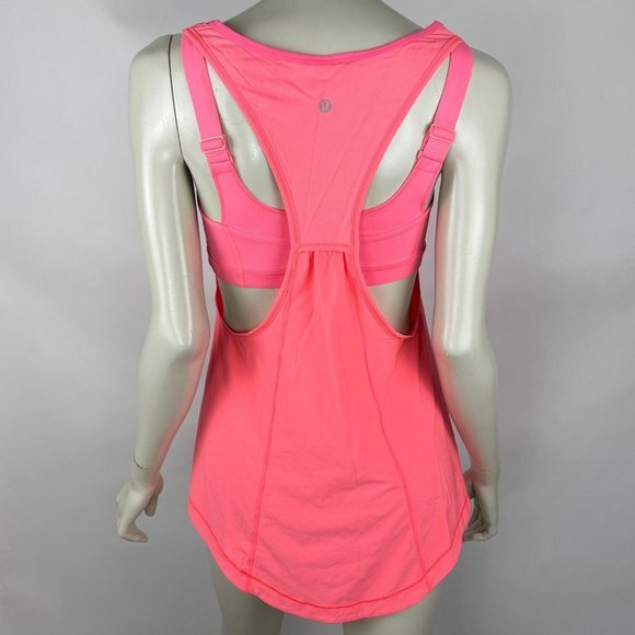 lululemon athletica Tops - Lululemon Run For Your Money Tank Top Women 6 Built in Bra Pocket Coral‎ Neon